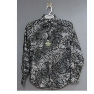 NEW J Campbell Black Flocked Baroque Shirt Size S